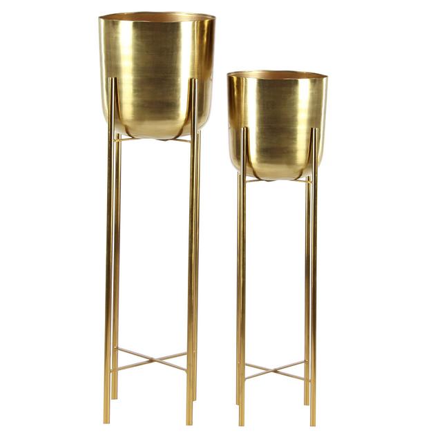 Metallic Gold Metal Planters with Stands (Set of 2)
