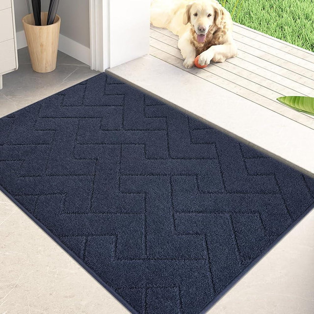 PURRUGS Dirt Trapper Door Mat 24" x 35.5", Non-Slip Machine Washable Entry Rug, Shoe Scraper, Dog Doormat, Super Absorbent Welcome Mat for Front & Back Door, Muddy Wet Shoes & Paws, Navy Blue
