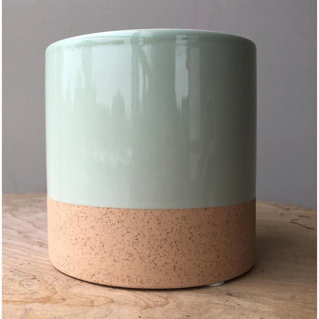 Stoneware 4 in. Clearly Aqua Ceramic Nidos Cylinder Planter