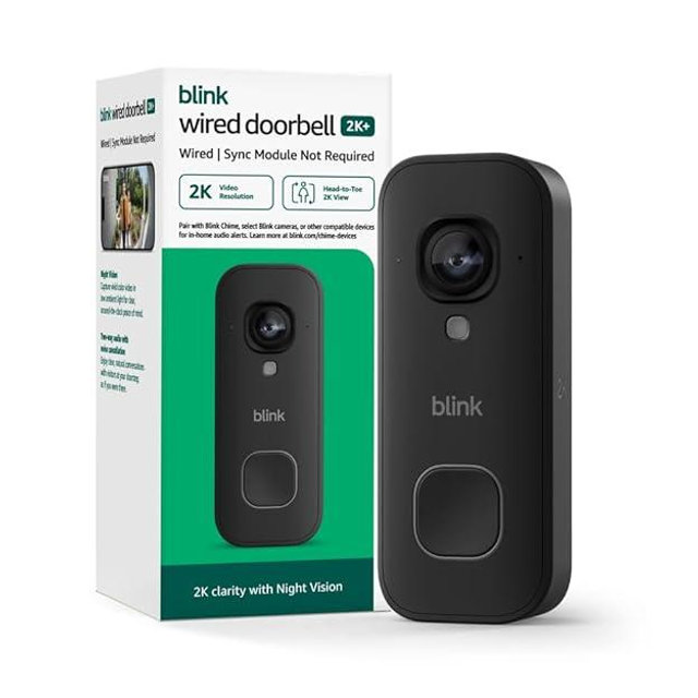 Blink Wired Doorbell 2K+ (newest model) — Head-to-Toe 2K video doorbell, continuous hardwired power, pair with Alexa or Blink Chime — required for in-home alerts (Black)