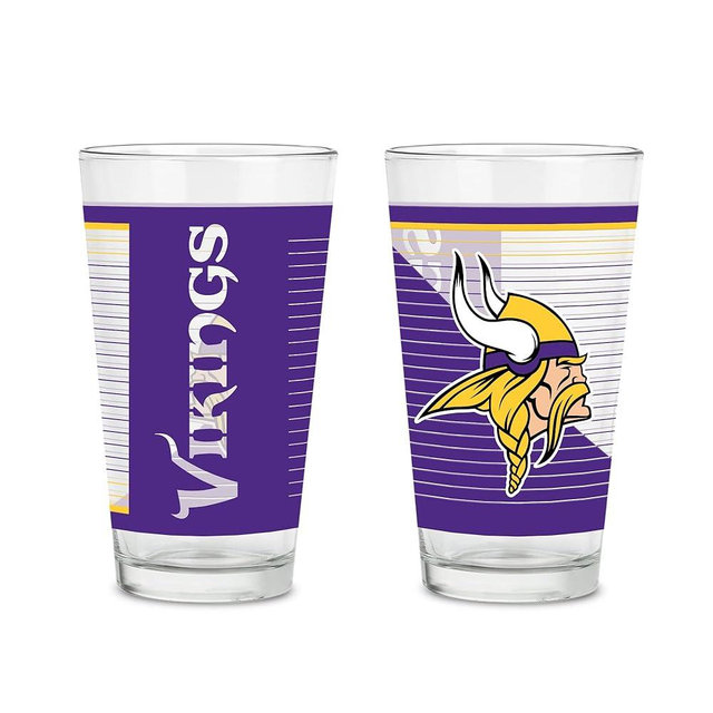 Rico Industries NFL Football Main 16 oz Pint Glasses with Digitally Printed Logo, Practical Set of 2 Classic Drinking Glasses, Dishwasher Safe
