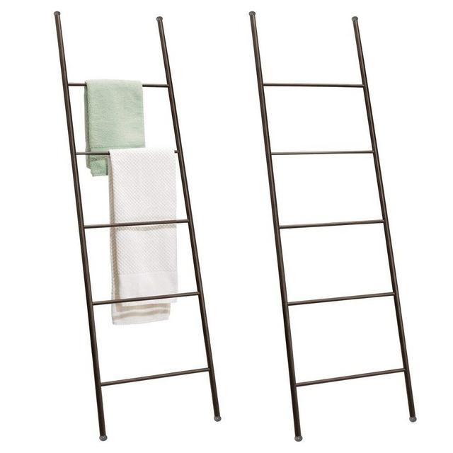 mDesign Metal Free Standing Bath Towel Ladder Storage Organization, Rack for Bathroom, Bedroom, Laundry Room - 2 Pack - Bronze