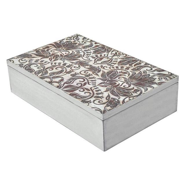 Decorative Wooden Treasure Box With Engraved Art, Trinket Box, Mini Storage Chest For Jewelry, Memento Case, Wood Holder For Miscellaneous Teabags Coins, Rustic Antique Distressed Container