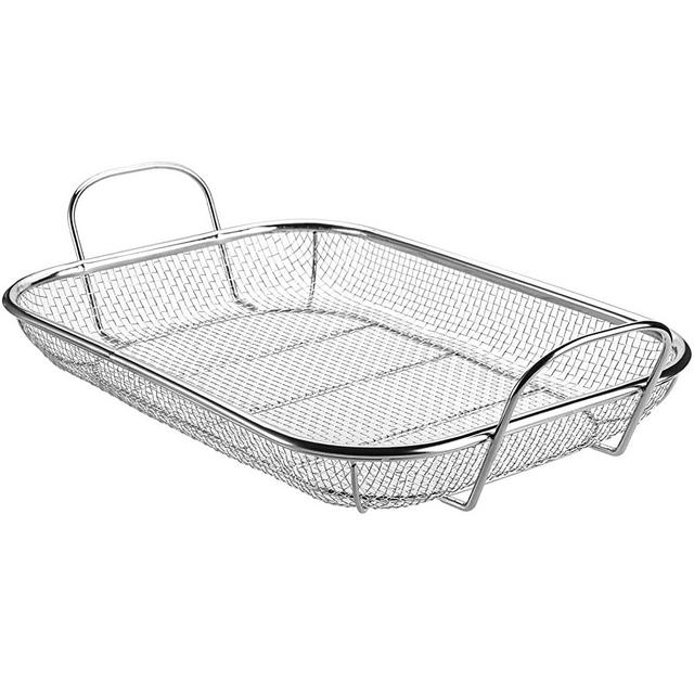 WUWEOT Grill Basket, Vegetable Barbecue Basket, 15" x 11" Stainless Steel Square Wire Mesh Grilling Basket Roasting Pan with Two Handles for Vegetables, Chicken, Meats and Fish