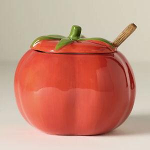 Damson Madder Stoneware Tomato Sugar Bowl and Spoon