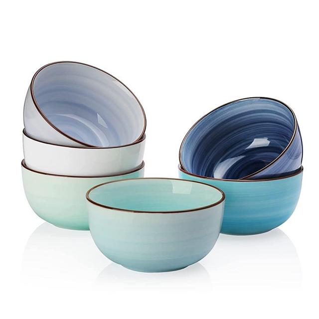 Sweese Porcelain Bowls - 10 Ounce for Ice Cream Dessert, Small Side Dishes - Set of 6, Multicolor, Cool Assorted Colors, No. 144.003
