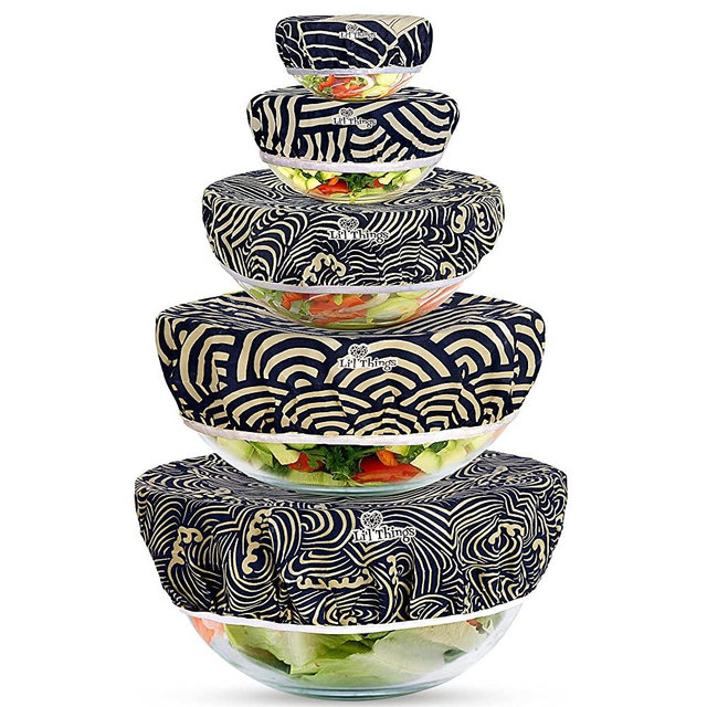 Eco-friendly Reusable Cotton Cloth Bowl Covers made with Beeswax Available in 5 sizes and in 5 different themes A Sustainable Alternative to plastic cling wrap and foil. (Japanese Waves)