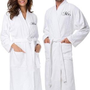AW BRIDAL 2Pcs His and Hers Terry Cloth Robes for Couples, Mr and Mrs Hooded Matching Robe Set, Wedding Engagement Gifts