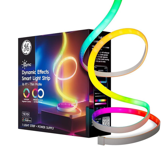 GE Cync Dynamic Effects Smart LED Light Strip with Music Sync, Color Changing WiFi Lights, Indoor Light Strip, Compatible with Alexa and Google Home, 16ft and Power Supply