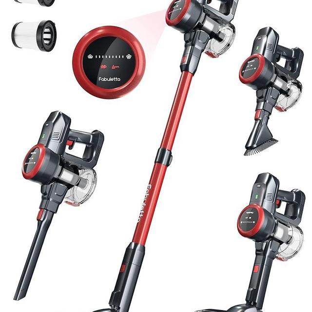 FABULETTA Cordless Vacuum Cleaner, Max 30Kpa Powerful Suction Up to 50 Min Runtime, 6 in 1 Lightweight Stick Vacuum Cleaner with Brushless Motor, Great for Pet Hair & Hard Floor, Led Display, Red