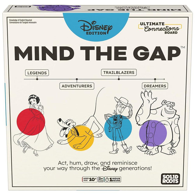 Spin Master Games, SolidRoots Mind the Gap Disney Edition, Trivia Game for the Generations with Disney Trivia, Family Game Night, 2+ Players, for Ages 10 & Up