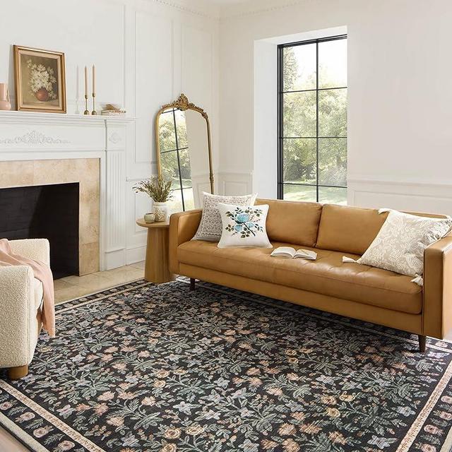Rifle Paper Co. x Loloi Eden Collection EDE-02 Mughal Garden Black 7'-6" x 9'-6" Area Rug feat. CloudPile
