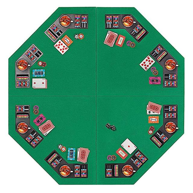 VIVOHOME Foldable 8-Player Texas Poker Card Tabletop Layout Portable Anti-Slip Rubber Board Game Mat with Cup Holders and Carrying Bag