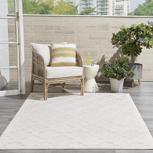 Nourison Easy Care Moroccan Ivory/White 5' x 7' Area -Rug, Trellis, -Cleaning, Non Shedding, Bed Room, Living Dining Backyard, Deck, Patio (5x7)