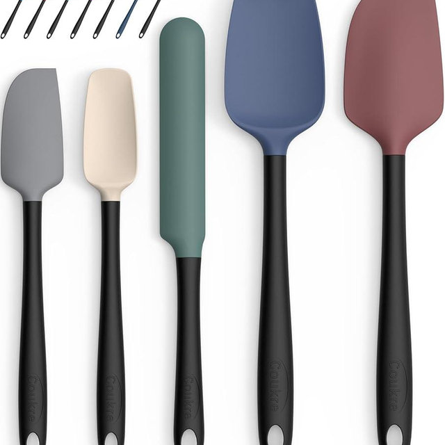 Coukre Silicone Spatula Set of 5,High Temperature Resistant, Food Grade Silicone, Dishwasher Safe, for Baking, Cooking (Colorful A Black)