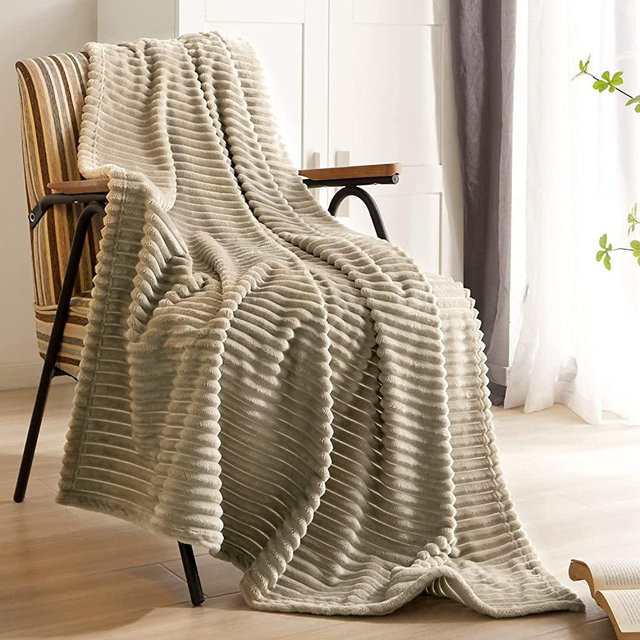 Geniospin Throw Blanket for Couch, Bed, Sofa. Super Soft Lightweight Blanket with Strip 50 X 60 Inches, Plush Taupe Throw Blanket Cozy, Warm and Breathable