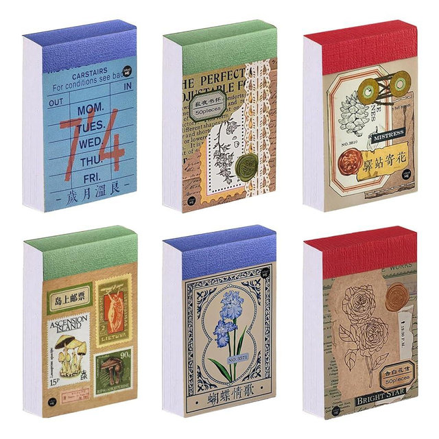 Prstincol 6 Sets 300 Pcs Washi Stickers Book, Vintage Aesthetic Sticker Set for Journaling Scrapbook Decoration Bullet Journal,Stamps Flowers Ticket Theme Stickers for Art Diary Craft Planner