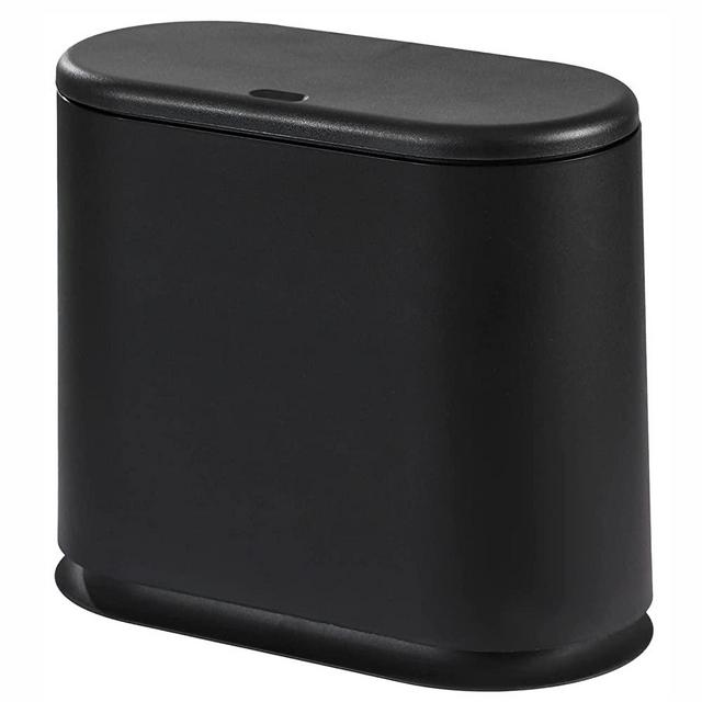 Cq acrylic Slim Bathroom Trash Can PlasticGarbage Can with Press Top Lid,Dog Proof Wastebasket Trash Can for Bedroom,Kitchen,Office,Living Room,Black