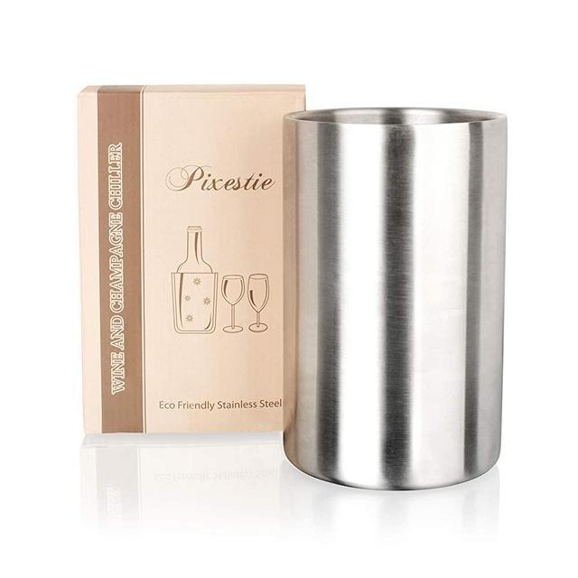Pixestie Wine Chiller, Champagne and Prosecco Bucket, 7.5’’x4.3’’, Ice free Wine and Champagne Cooler, Eco-Friendly Insulated Stainless-Steel Wine Bottle Holder, Wine Accessories, Wine Gift