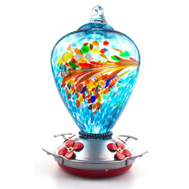Muse Garden Hand Blown Glass Hummingbird Feeder - 34 Ounces - Comet
