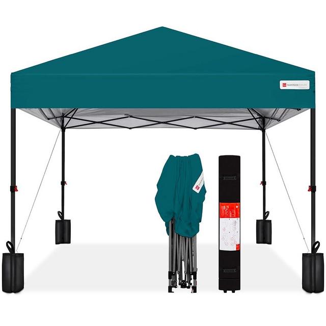Best Choice Products 12x12ft 1-Person Setup Pop Up Canopy Tent Instant Portable Shelter w/ 1-Button Push, Case, 4 Weight Bags - Cerulean