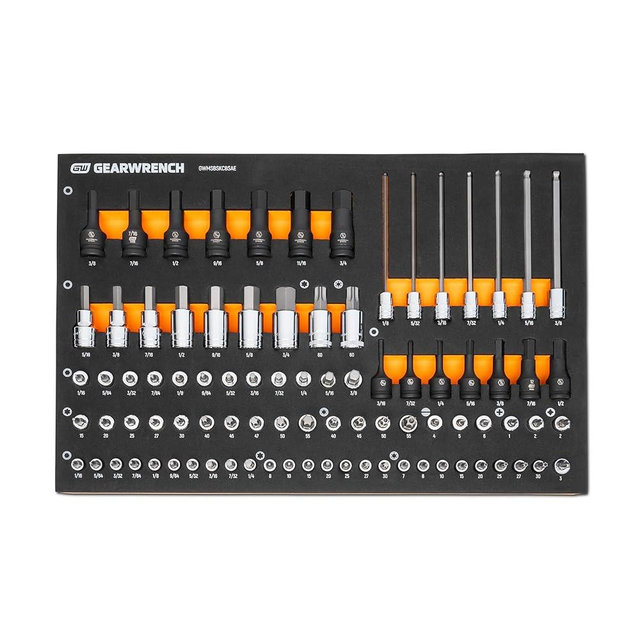 GEARWRENCH 88 Piece 1/4”, 3/8”, 1/2” Drive SAE Bit Socket Set in Foam Storage Tray - GWMSBSKCBSAE