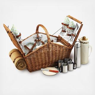 4-Person English Style Willow Picnic Hamper with Blanket & Coffee Set