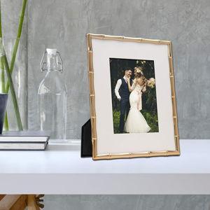 Lawrence Frames Bamboo Design Metal Frame, 8x10, Matted 5x7, Gold