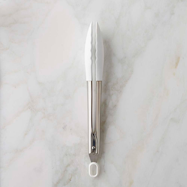 Williams Sonoma Stainless-Steel Silicone Tongs, 9", White