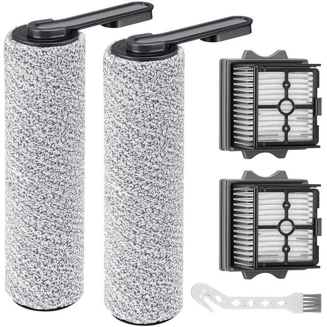 【Only S5 Combo】Brush Roller Replacement Parts for Floor ONE S5 Combo Cordless Wet Dry Vacuum Cleaner, 2 Pack Brush Rollers + 2 Pack Vacuum HEPA Filters (Only Fit S5 COMBO)
