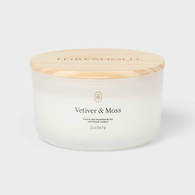 3-Wick Milky Glass Wooden Wick Vetiver and Moss Jar Candle 20oz - Threshold™
