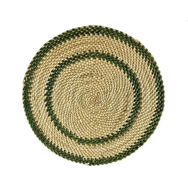 Green & Natural Hand Woven Straw Placemat