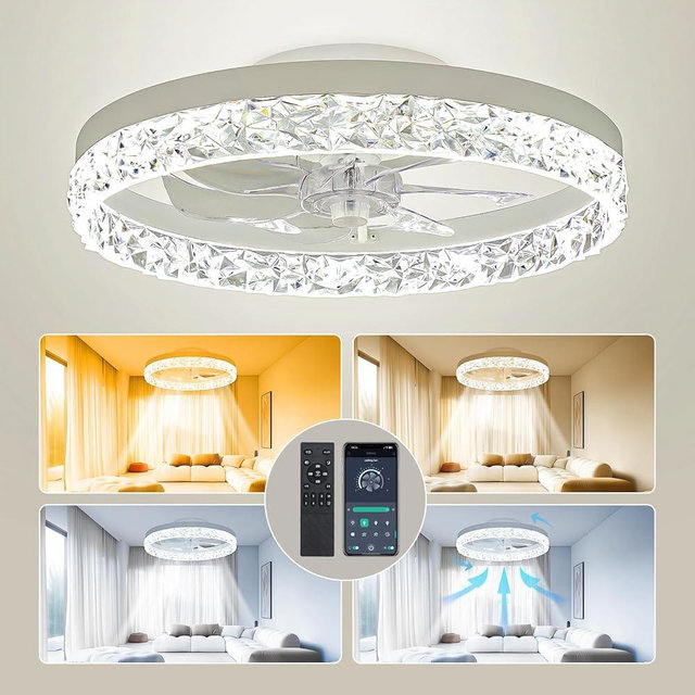 Ceiling Fans with Lights, 20'' Ceiling Fans with Lights and Remote, Low Profile Ceiling Fan with Light, 3 CCT & Dimmable, 6 Fan Speed, Remote&App Control Ceiling Fan for Bedroom, Living Room, Kitchen.