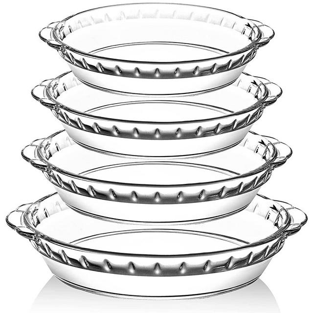 4 Packs Glass Pie Plates, MCIRCO Deep Glass Pie Pans Set (7"/8"/9"/10"), Glass Pie Baking Dishes with Handles for Baking and Serving, Clear