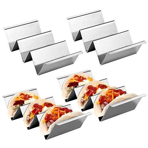 Stainless Steel Metal 8.5×3.9 inch，Taco holder Stand Tray-Set of 4 with Handles- Dishwasher,Oven and Grill Safe,Smooth Edge for safety