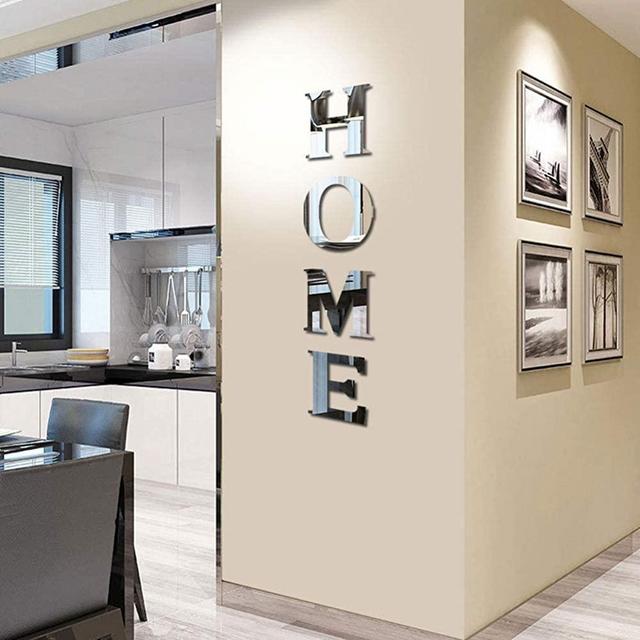 CrazyDeal Home Sign Letters Family Farmhouse Wall Decor Acrylic Decorative Mirror Wall Stickers for Living Room Bedroom Kitchen the Home Modern Decorations 46x10 inch Set of 4