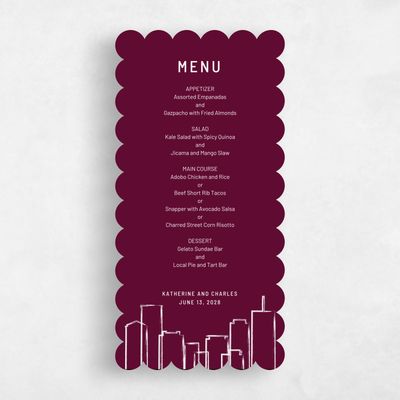 Red Scalloped Wedding Menu - Chicago Skyline