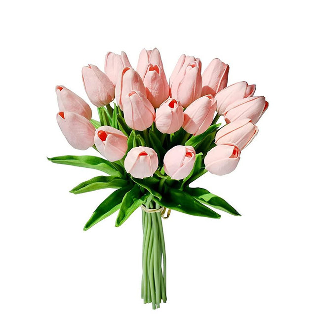 Mandy's 20pcs Lovely Pink Artificial Tulip Silk Flowers 13.5" for Home Kitchen Wedding Decorations