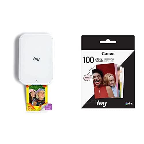 Canon Ivy 2 Mini Photo Printer, Print from Compatible iOS & Android Devices, Sticky-Back Prints, Pure White Zink™ Sticky Back Photo Paper Pack (100 Sheets)