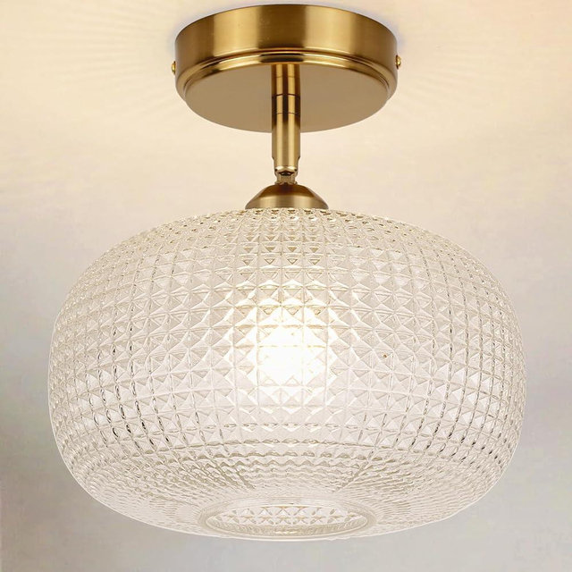 CLARSYNE Glass Semi Flush Mount Ceiling Light Fixture, Gold Vintage Globe Lamp, Sloped Ceiling Adaptable, for Hallway, Kitchen, Bedroom, or Entryway, Modern Farmhouse Style Light for Dining Room