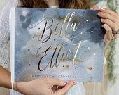 Celestial Wedding Guest Book, Real Gold...