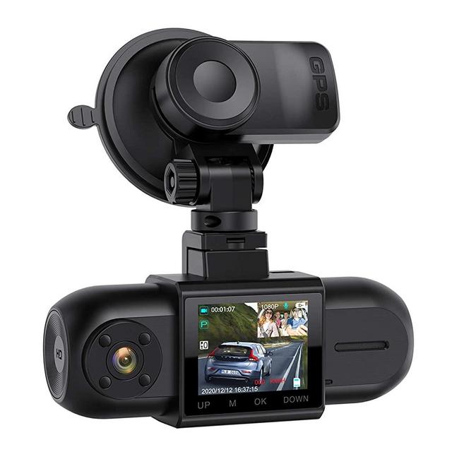 Campakca Dash Cam 1080P+1080P with GPS for Car, Front and Cabin Inside Car Camera WDR Night Vision 4 IR LEDs, Mini 1.5 inch LCD Screen Parking Monitor Accident Record Taxi Drivers (DC35)