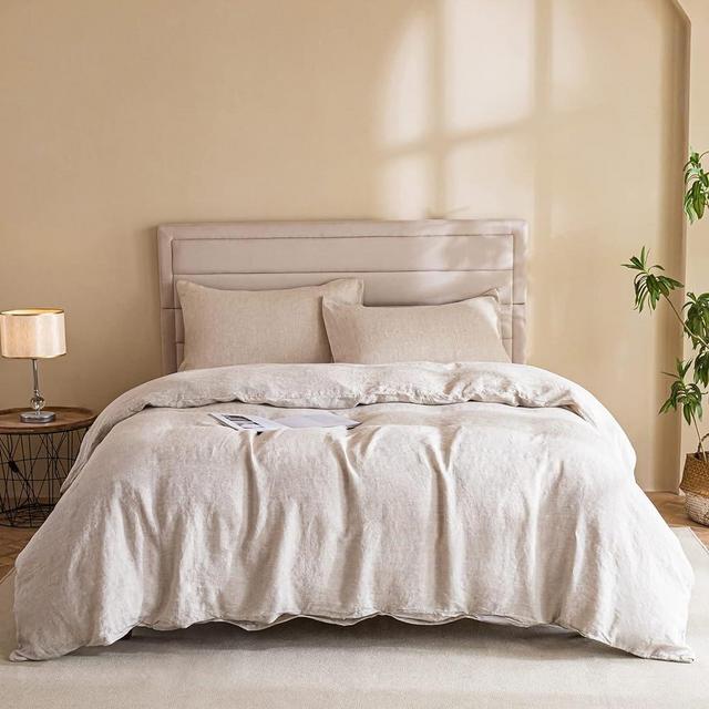 GHUIPRO 100% Linen Duvet Cover Set King Size, Pure Natural Washed Linen-3 Pieces Comforter Cover Set, 1 Duvet Cover 2 Pillowcases Comfy Breathable for Hot Sleepers ((Linen, King)