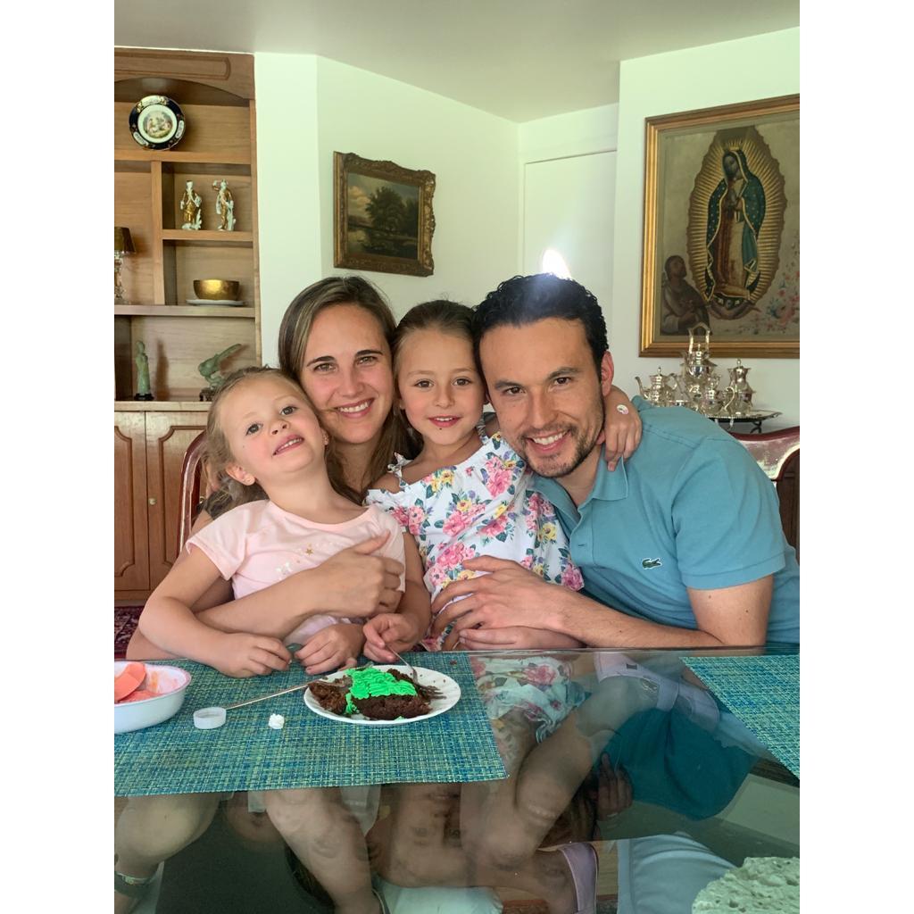 Enjoying bday cake with Mila and Alenka