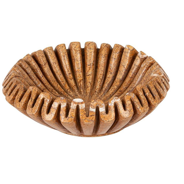 Creative Co-Op Round Marble Pleated Dish, Beige