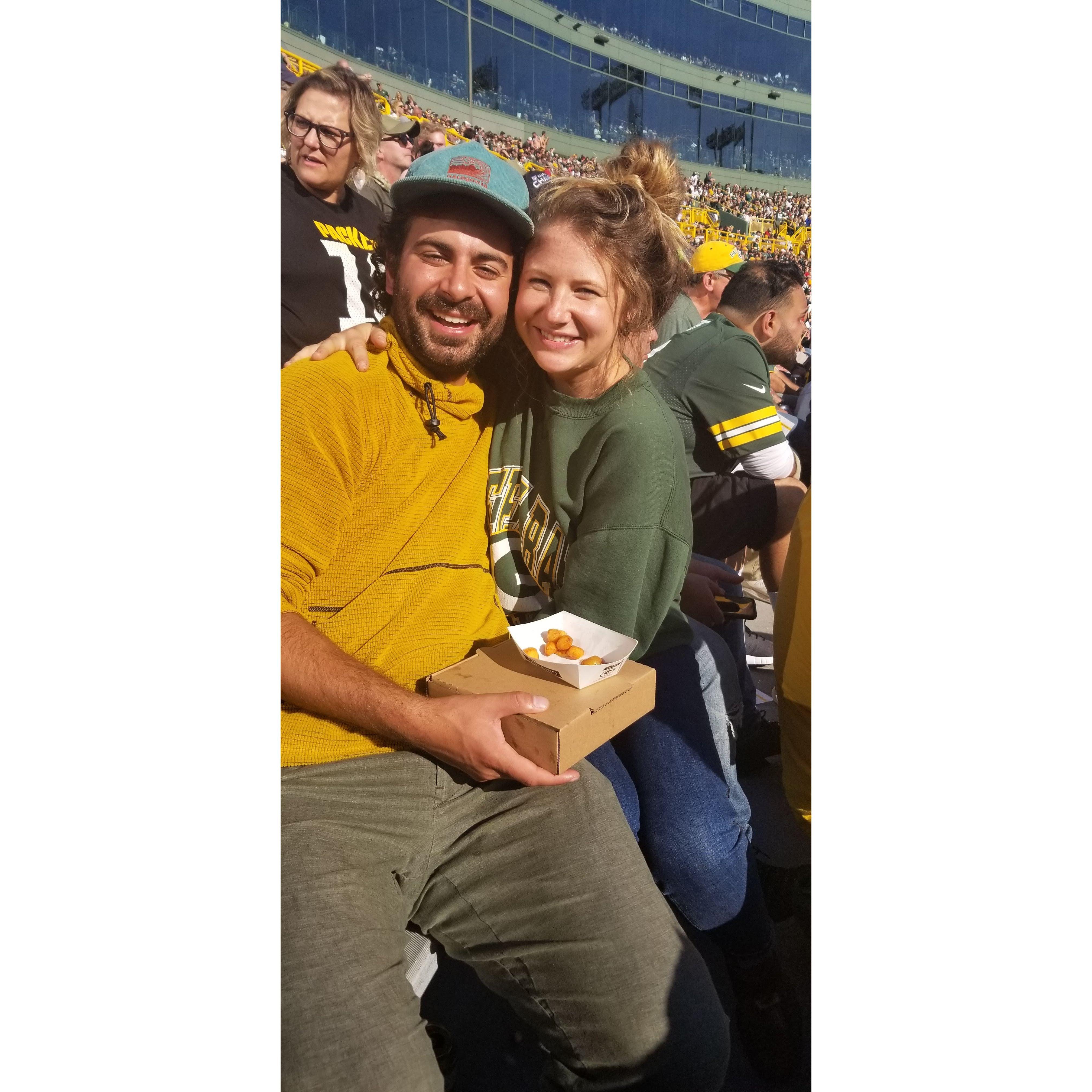 For our first date, Joe took me to Lambeau. A stranger took this photo then asked how long we'd been married...
