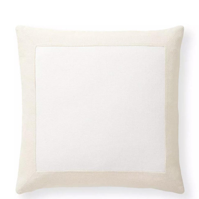 Border Frame Linen Pillow Cover - Sea Salt / White