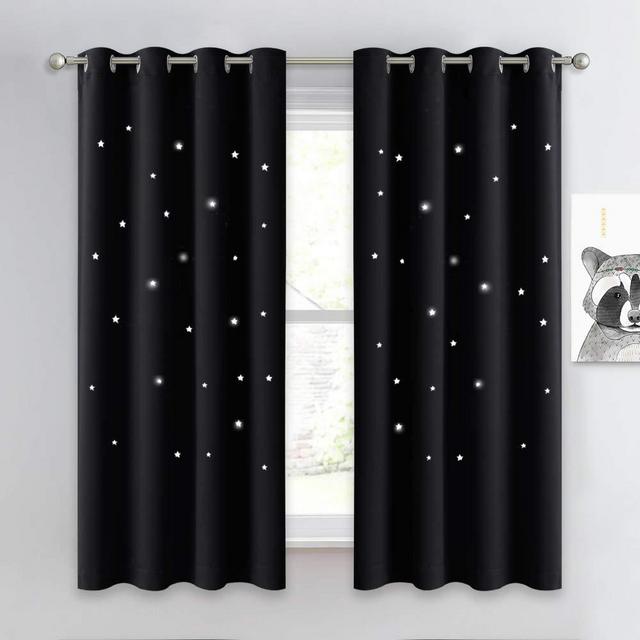NICETOWN Star Curtains for Kids Room - Room Darkening Nursery Essential Magic Laser Star Cutting Starry Night Curtains Draperies for Dorm/Bedroom (Double Panels, 52 Wide x 63 inches Long)