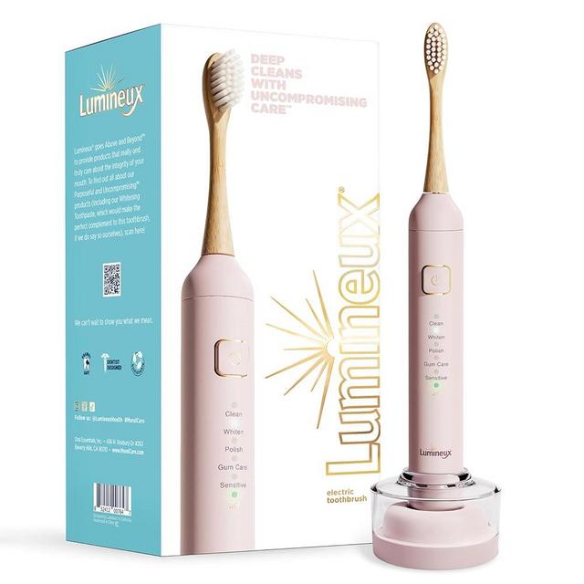 Lumineux Electric Toothbrush for Adults - Bamboo Heads - in Bloom (Pink) - Includes 2 Super Soft Bristle Bamboo Tooth Brush Heads, Charging Station & USB Charge Cord - Rechargeable