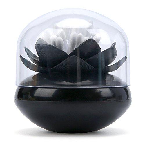Bloss Lotus Cotton Swab Holder Cotton Swabs Bud Small QTips Box Toothpicks Container Flower Bathroom Decor - Black